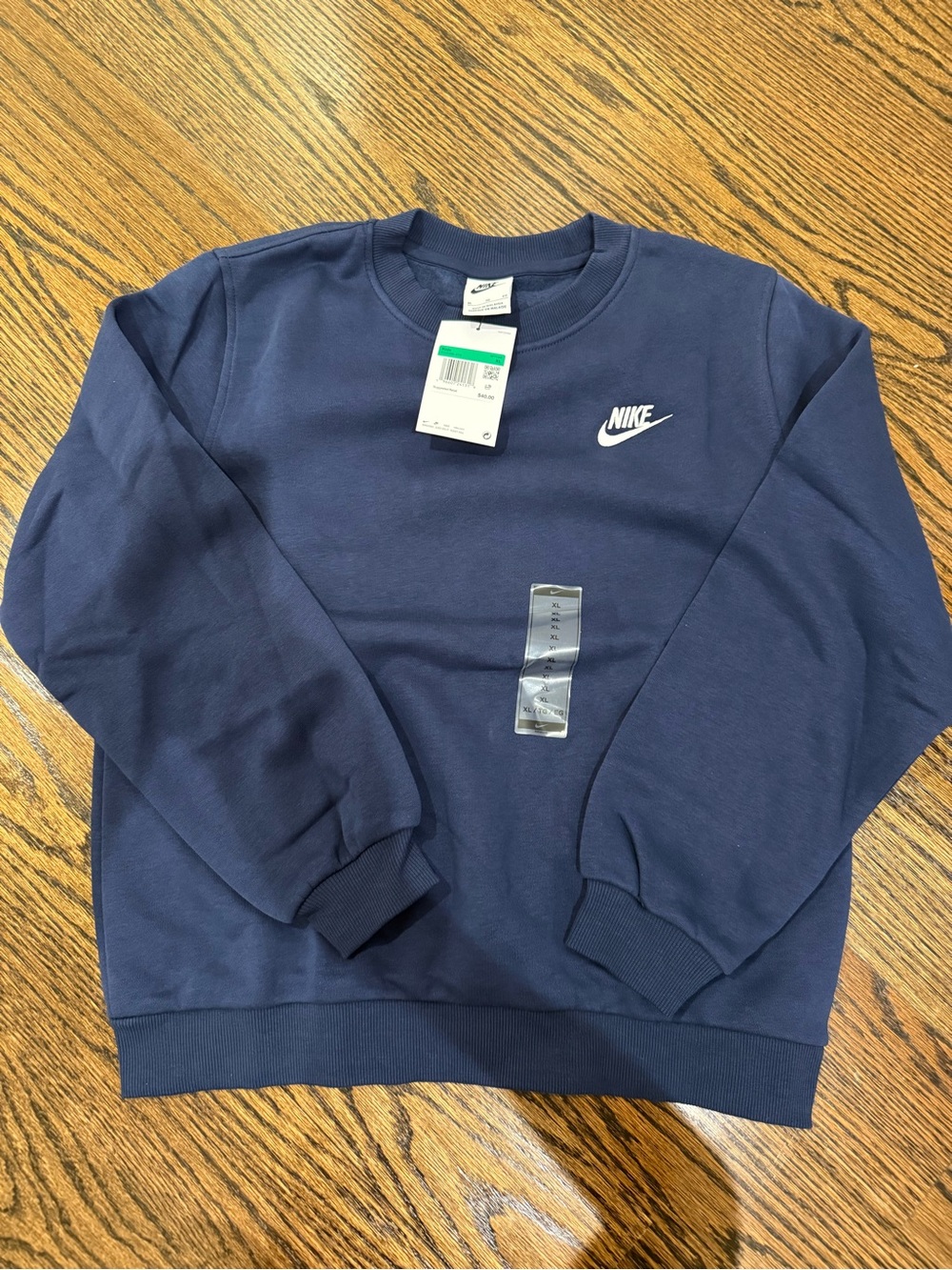 Nike Youth Dark Navy Crewneck Sweatshirt with White Swoosh